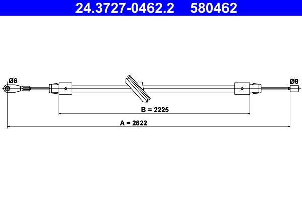 Vajer, parkeringsbroms, Fram Ate 24.3727-0462.2 ATE
