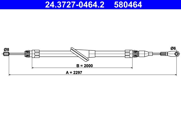 Vajer, parkeringsbroms, Fram Ate 24.3727-0464.2 ATE
