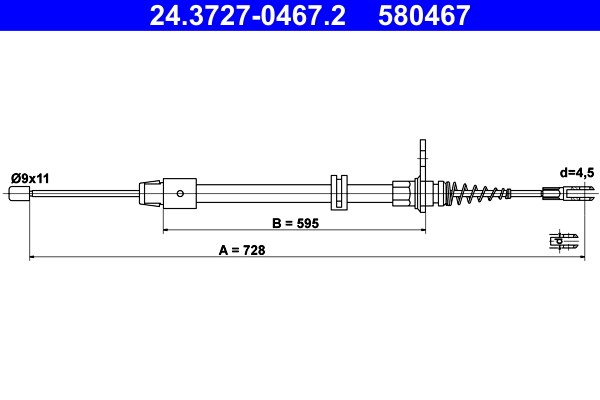 Vajer, parkeringsbroms, Bak Ate 24.3727-0467.2 ATE