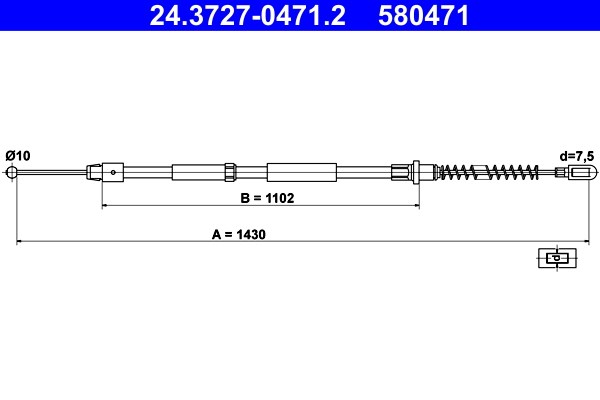 Vajer, parkeringsbroms, Bak Ate 24.3727-0471.2 ATE