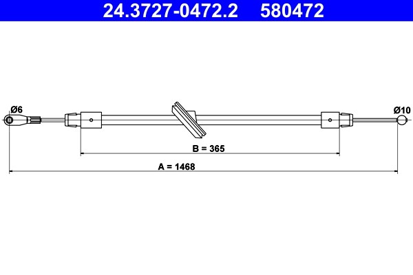 Vajer, parkeringsbroms, Fram Ate 24.3727-0472.2 ATE