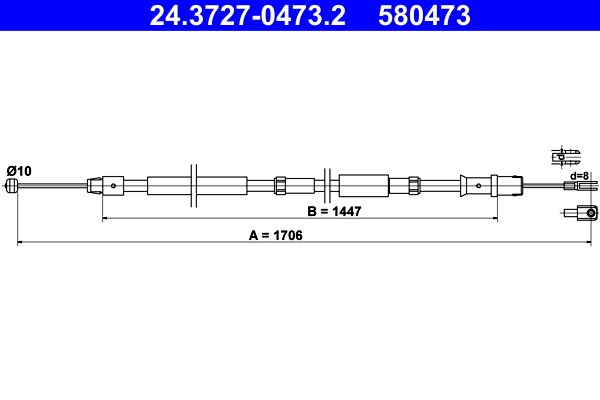 Vajer, parkeringsbroms, Bak Ate 24.3727-0473.2 ATE