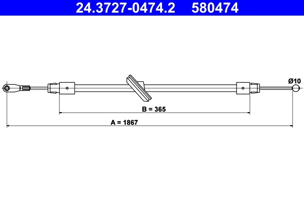 Vajer, parkeringsbroms, Fram Ate 24.3727-0474.2 ATE
