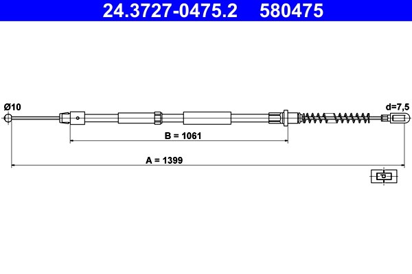 Vajer, parkeringsbroms, Bak Ate 24.3727-0475.2 ATE