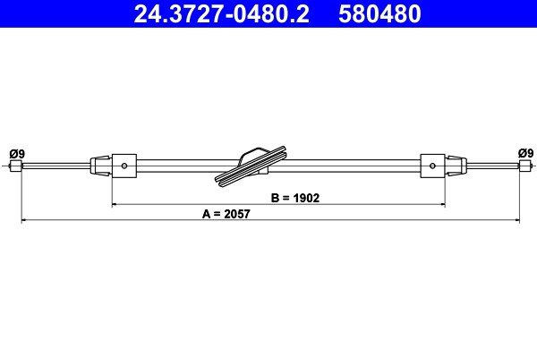 Vajer, parkeringsbroms, Fram Ate 24.3727-0480.2 ATE Vajer, parkeringsbroms, Fram Ate 24.3727-0480.2 ATE