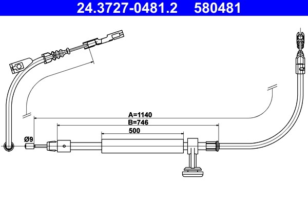 Vajer, parkeringsbroms, Mitt Ate 24.3727-0481.2 ATE Vajer, parkeringsbroms, Mitt Ate 24.3727-0481.2 ATE