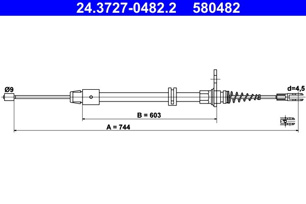 Vajer, parkeringsbroms, Bak Ate 24.3727-0482.2 ATE