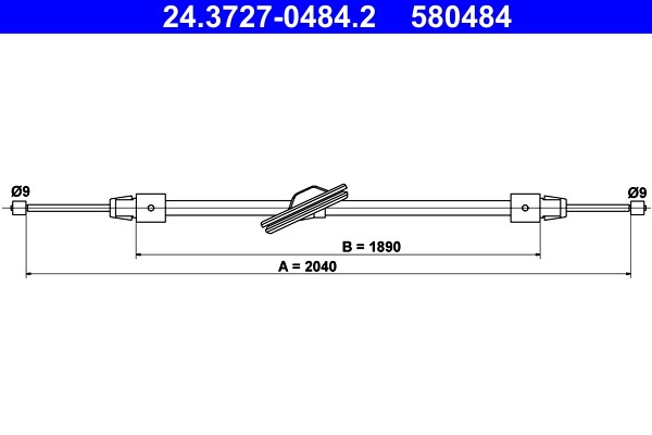 Vajer, parkeringsbroms, Fram Ate 24.3727-0484.2 ATE