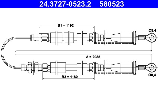 Vajer, parkeringsbroms, Bak Ate 24.3727-0523.2 ATE