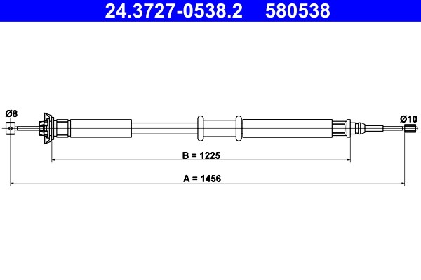 Vajer, parkeringsbroms, Bak Ate 24.3727-0538.2 ATE