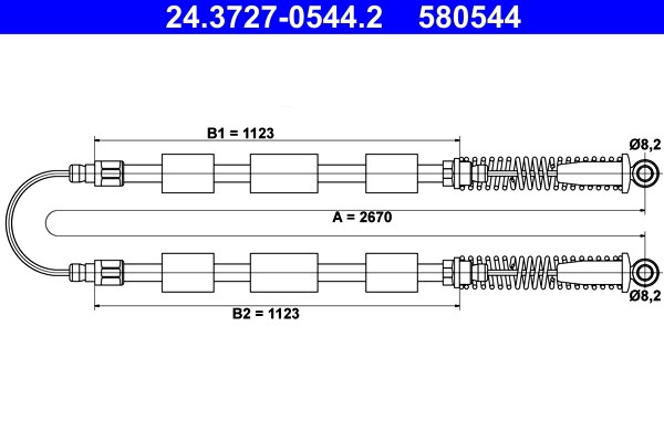 Vajer, parkeringsbroms, Bak Ate 24.3727-0544.2 ATE
