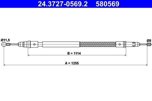 Vajer, parkeringsbroms, Bak Ate 24.3727-0569.2 ATE