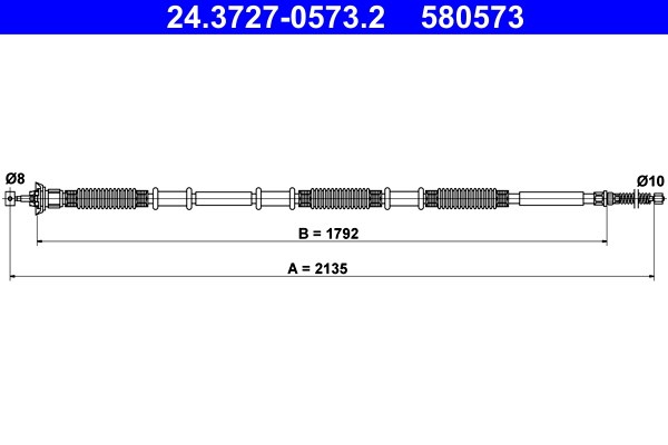 Vajer, parkeringsbroms, Höger bak Ate 24.3727-0573.2 ATE Vajer, parkeringsbroms, Höger bak Ate 24.3727-0573.2 ATE