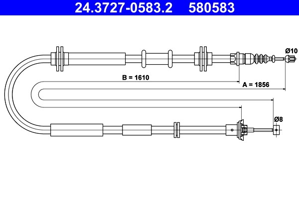 Vajer, parkeringsbroms, Bak Ate 24.3727-0583.2 ATE