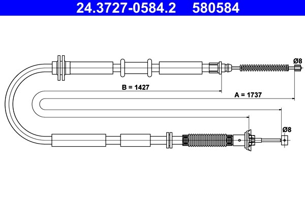 Vajer, parkeringsbroms, Bak Ate 24.3727-0584.2 ATE