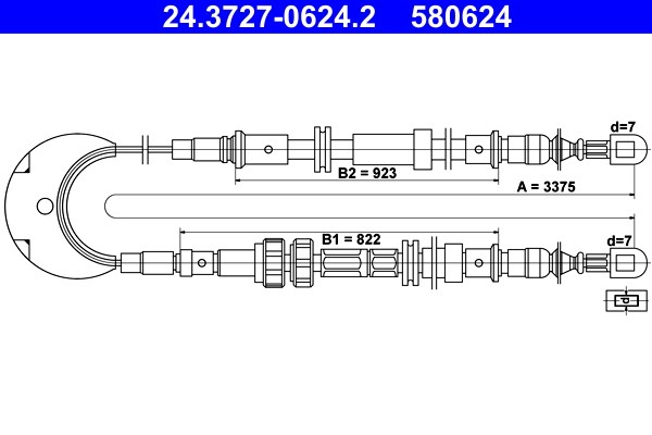 Vajer, parkeringsbroms, Bak Ate 24.3727-0624.2 ATE