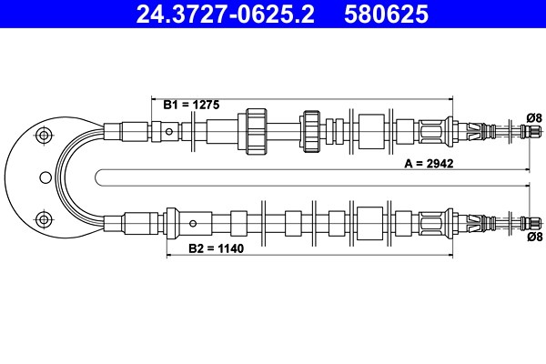 Vajer, parkeringsbroms, Bak Ate 24.3727-0625.2 ATE