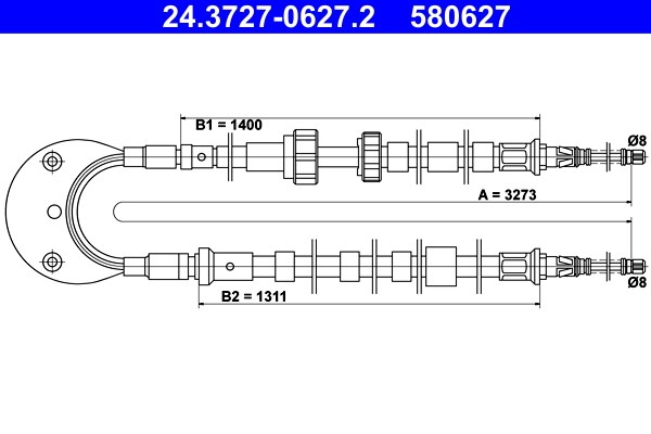 Vajer, parkeringsbroms, Bak Ate 24.3727-0627.2 ATE