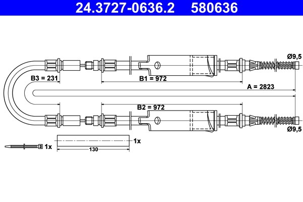 Vajer, parkeringsbroms, Bak Ate 24.3727-0636.2 ATE