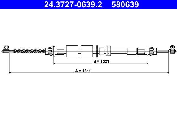 Vajer, parkeringsbroms, Bak Ate 24.3727-0639.2 ATE