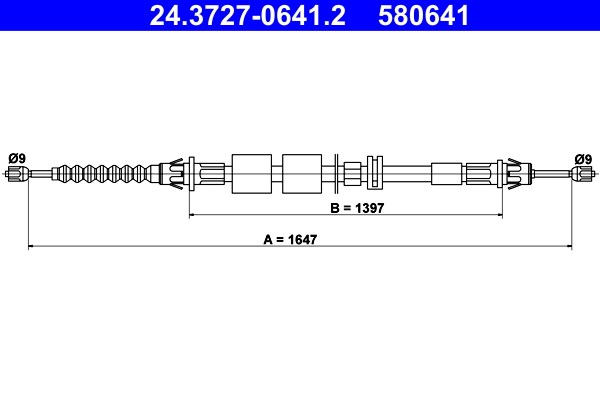Vajer, parkeringsbroms, Bak Ate 24.3727-0641.2 ATE