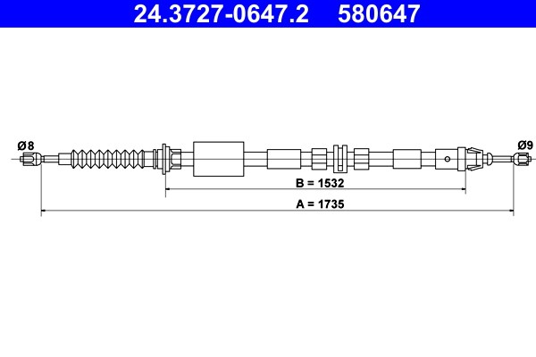 Vajer, parkeringsbroms, Bak Ate 24.3727-0647.2 ATE