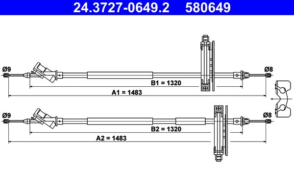Vajer, parkeringsbroms, Bak Ate 24.3727-0649.2 ATE