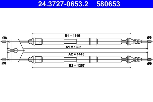 Vajer, parkeringsbroms, Bak Ate 24.3727-0653.2 ATE