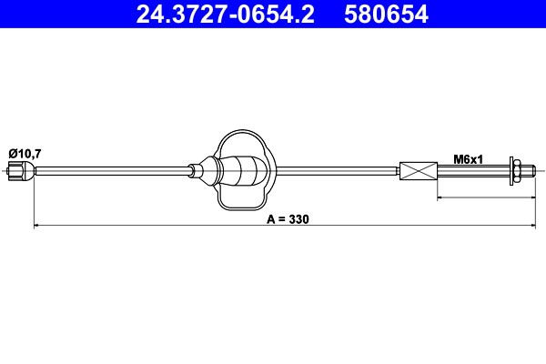 Vajer, parkeringsbroms, Fram Ate 24.3727-0654.2 ATE