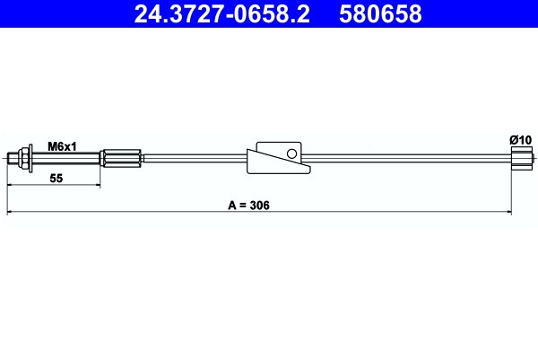Vajer, parkeringsbroms, Fram Ate 24.3727-0658.2 ATE