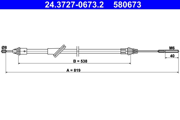 Vajer, parkeringsbroms, Fram Ate 24.3727-0673.2 ATE