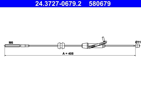 Vajer, parkeringsbroms, Fram Ate 24.3727-0679.2 ATE