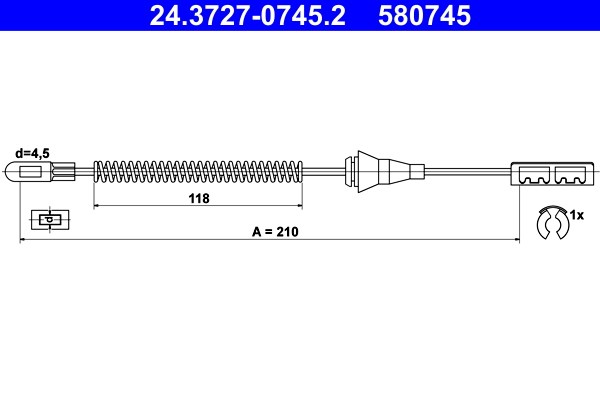 Vajer, parkeringsbroms, Bak Ate 24.3727-0745.2 ATE