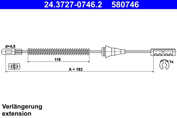 Vajer, parkeringsbroms, Bak Ate 24.3727-0746.2 ATE