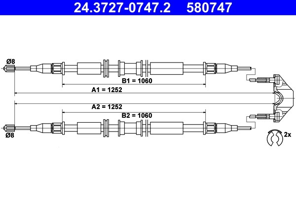 Vajer, parkeringsbroms, Bak Ate 24.3727-0747.2 ATE