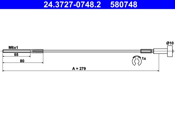 Vajer, parkeringsbroms, Fram Ate 24.3727-0748.2 ATE