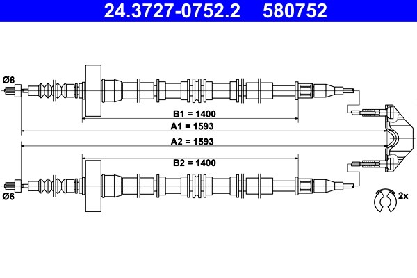Vajer, parkeringsbroms, Bak Ate 24.3727-0752.2 ATE
