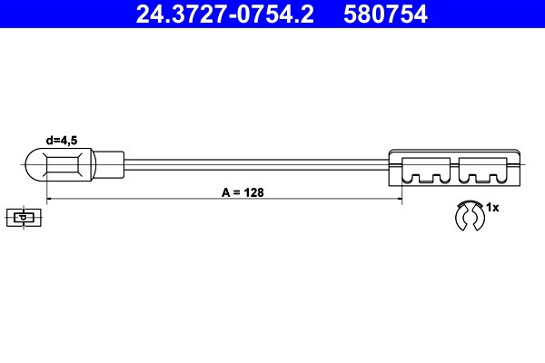 Vajer, parkeringsbroms, Bak Ate 24.3727-0754.2 ATE