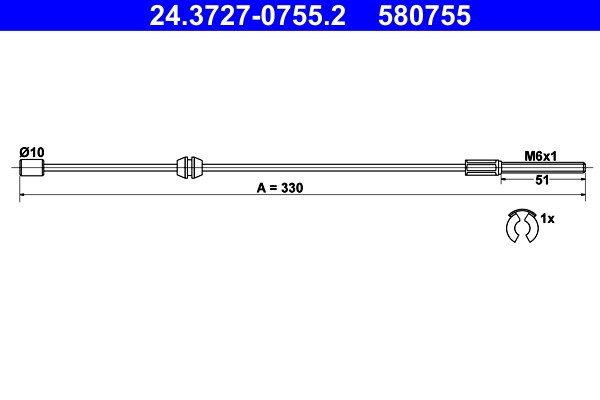 Vajer, parkeringsbroms, Fram Ate 24.3727-0755.2 ATE
