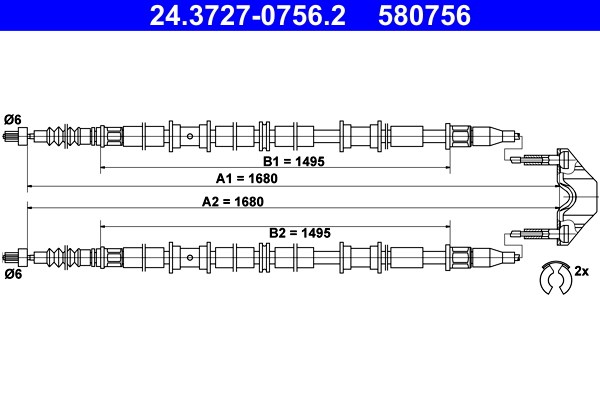 Vajer, parkeringsbroms, Bak Ate 24.3727-0756.2 ATE