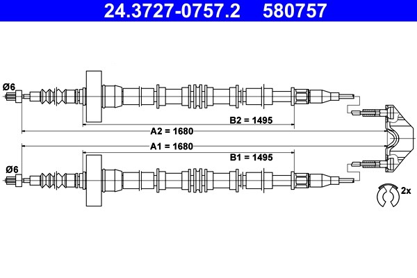 Vajer, parkeringsbroms, Bak Ate 24.3727-0757.2 ATE