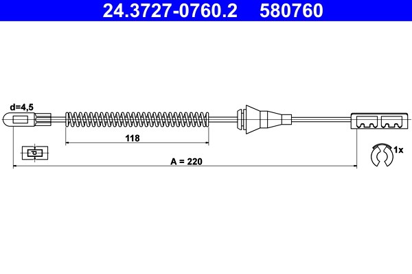 Vajer, parkeringsbroms, Bak Ate 24.3727-0760.2 ATE