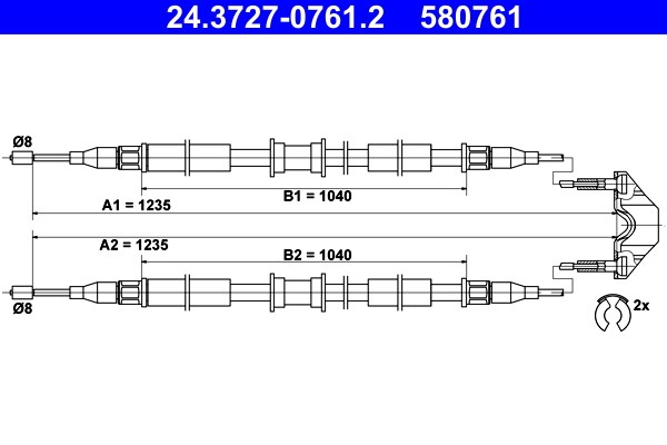 Vajer, parkeringsbroms, Bak Ate 24.3727-0761.2 ATE