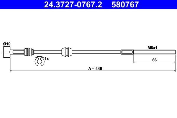 Vajer, parkeringsbroms, Fram Ate 24.3727-0767.2 ATE