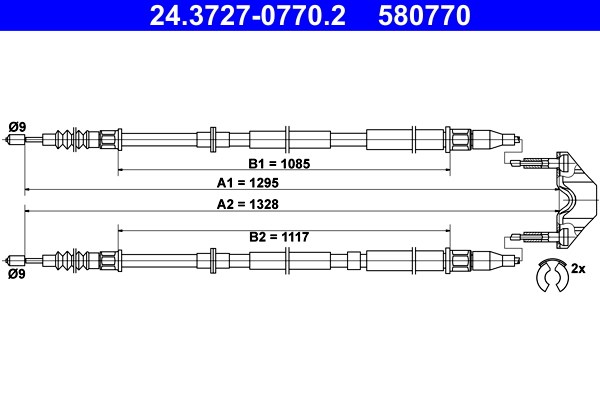 Vajer, parkeringsbroms, Bak Ate 24.3727-0770.2 ATE