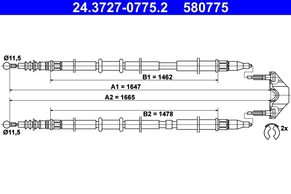 Vajer, parkeringsbroms, Bak Ate 24.3727-0775.2 ATE