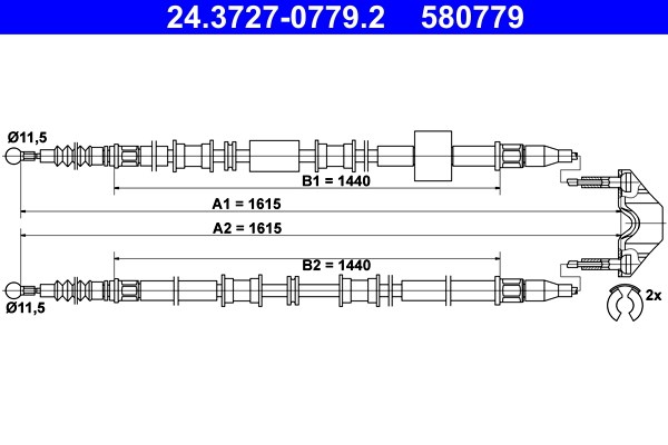 Vajer, parkeringsbroms, Bak Ate 24.3727-0779.2 ATE