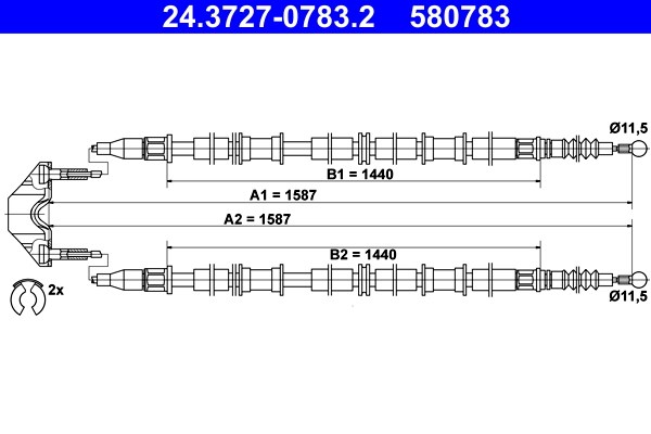 Vajer, parkeringsbroms, Bak Ate 24.3727-0783.2 ATE
