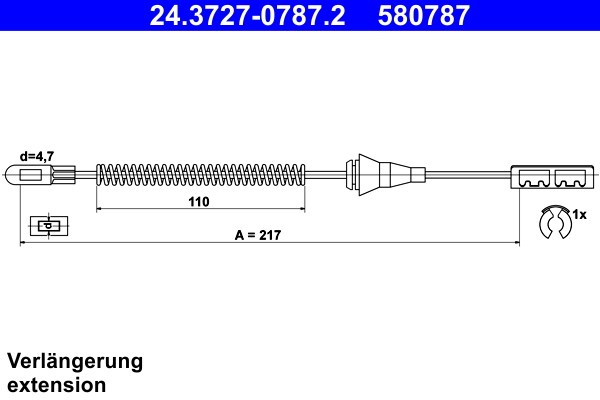 Vajer, parkeringsbroms, Bak Ate 24.3727-0787.2 ATE