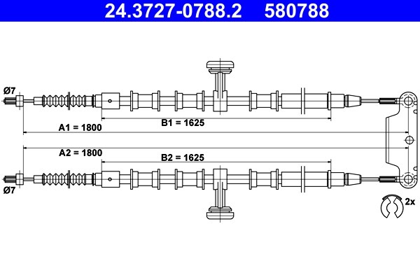 Vajer, parkeringsbroms, Bak Ate 24.3727-0788.2 ATE